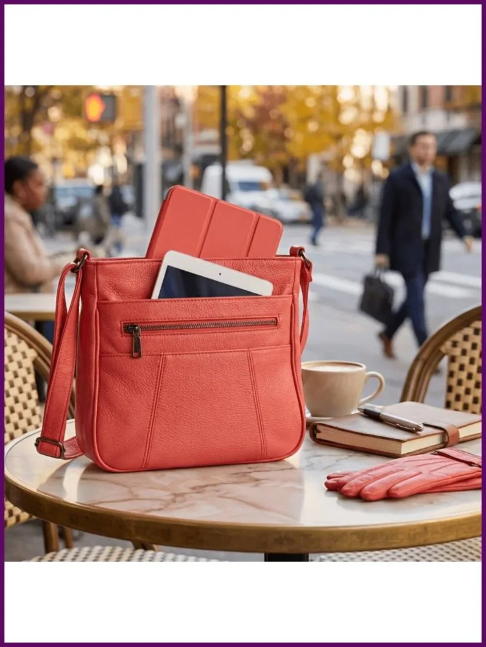 Genuine Leather Laptop Messenger Shoulder Bag with Multiple Pockets
